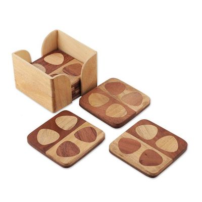Alternate image for Set of 6 Handmade Mango and Haldu Wood Coasters from India Mosaic of Petals