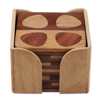 Alternate image for Set of 6 Handmade Mango and Haldu Wood Coasters from India Mosaic of Petals