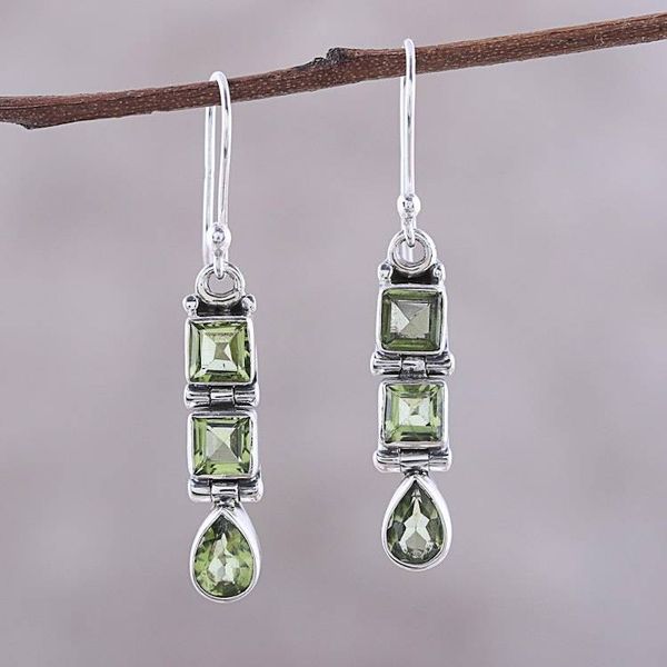 Alternate image for 3.8-Carat Faceted Peridot Dangle Earrings from India Creativity