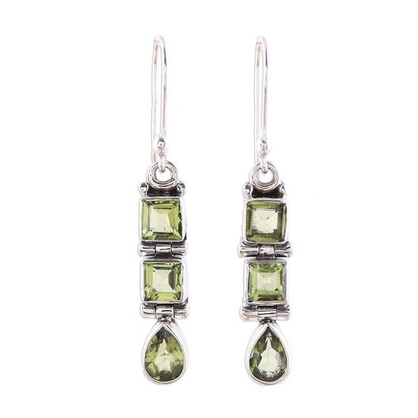 Alternate image for 3.8-Carat Faceted Peridot Dangle Earrings from India Creativity