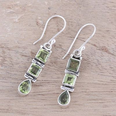 Alternate image for 3.8-Carat Faceted Peridot Dangle Earrings from India Creativity