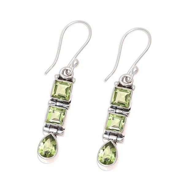 Alternate image for 3.8-Carat Faceted Peridot Dangle Earrings from India Creativity