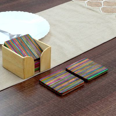 Alternate image for Handmade Striped 6-Piece Mango and Haldu Wood Coaster Set Elixir in Colors