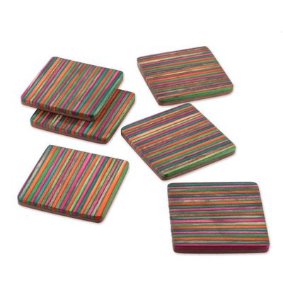 Alternate image for Handmade Striped 6-Piece Mango and Haldu Wood Coaster Set Elixir in Colors