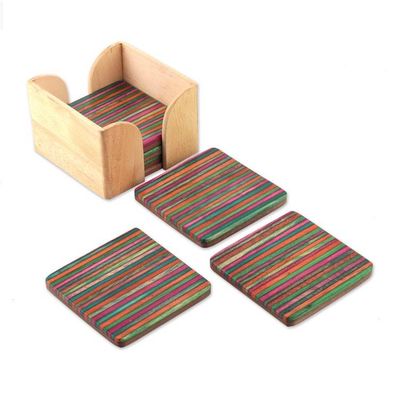 Alternate image for Handmade Striped 6-Piece Mango and Haldu Wood Coaster Set Elixir in Colors
