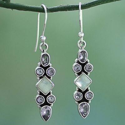 Alternate image for Sterling Silver Rainbow Moonstone Dangle Earrings from India Mesmerizing Shapes