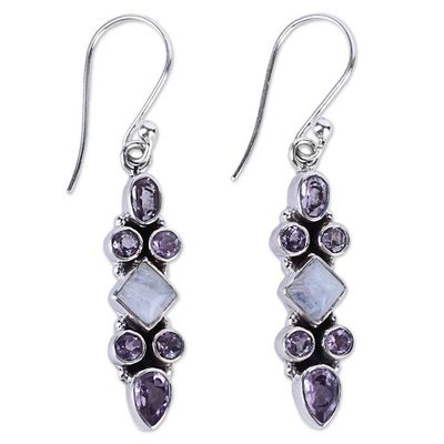 Alternate image for Sterling Silver Rainbow Moonstone Dangle Earrings from India Mesmerizing Shapes