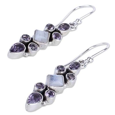 Alternate image for Sterling Silver Rainbow Moonstone Dangle Earrings from India Mesmerizing Shapes