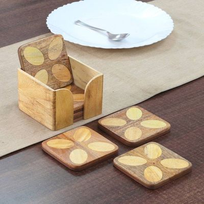 Primary image for Floral-Inspired Hand-Carved 6-Piece Natural Wood Coaster Set Blissful Petals