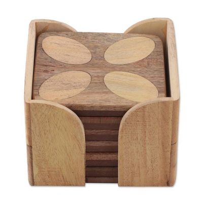 Alternate image for Floral-Inspired Hand-Carved 6-Piece Natural Wood Coaster Set Blissful Petals