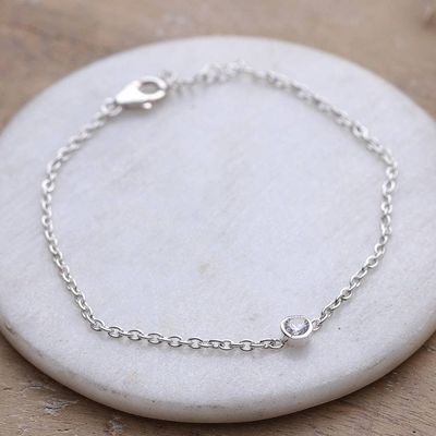 Alternate image for Polished Sterling Silver and Cubic Zirconia Pendant Bracelet Sparkling Dot
