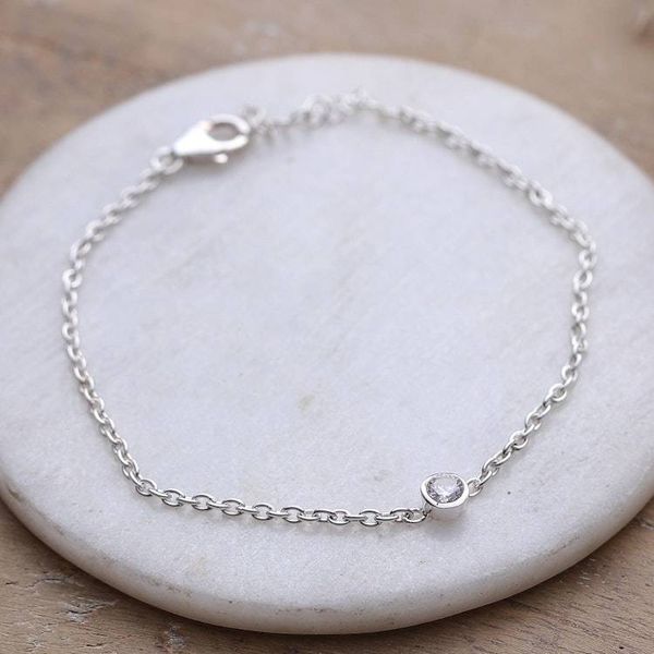 Alternate image for Polished Sterling Silver and Cubic Zirconia Pendant Bracelet Sparkling Dot