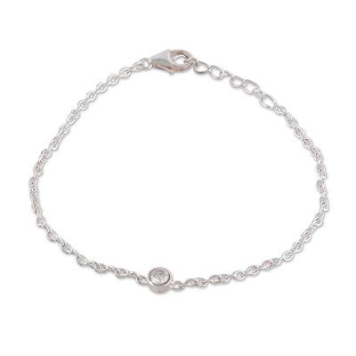 Alternate image for Polished Sterling Silver and Cubic Zirconia Pendant Bracelet Sparkling Dot