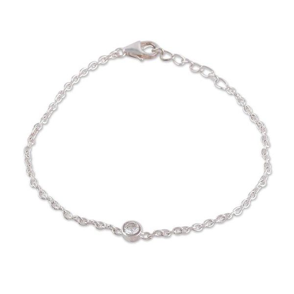 Alternate image for Polished Sterling Silver and Cubic Zirconia Pendant Bracelet Sparkling Dot