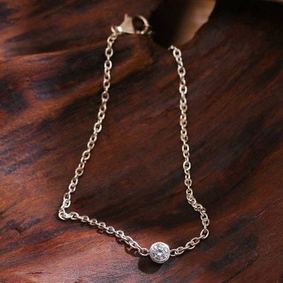 Alternate image for Polished Sterling Silver and Cubic Zirconia Pendant Bracelet Sparkling Dot