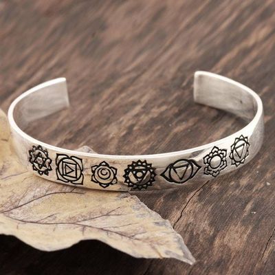 Alternate image for Sterling Silver Chakra Cuff Bracelet Chakra Charm