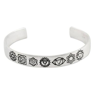 Alternate image for Sterling Silver Chakra Cuff Bracelet Chakra Charm