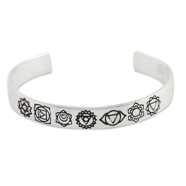 Alternate image for Sterling Silver Chakra Cuff Bracelet Chakra Charm