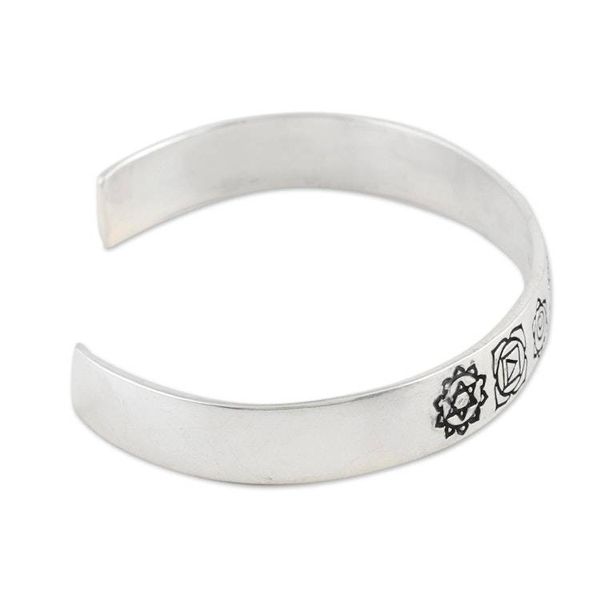 Alternate image for Sterling Silver Chakra Cuff Bracelet Chakra Charm