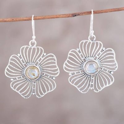 Alternate image for Sterling Silver Labradorite Celestial Floral Dangle Earrings Celestial Flowers