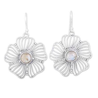 Alternate image for Sterling Silver Labradorite Celestial Floral Dangle Earrings Celestial Flowers