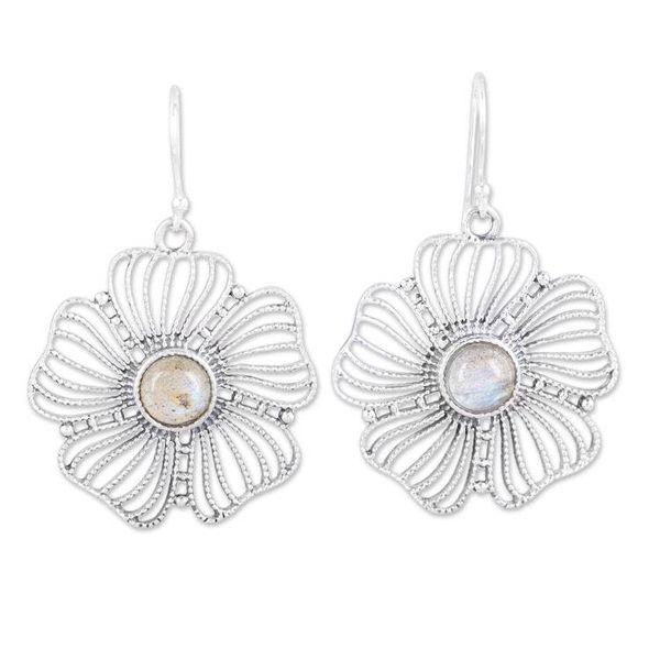 Alternate image for Sterling Silver Labradorite Celestial Floral Dangle Earrings Celestial Flowers