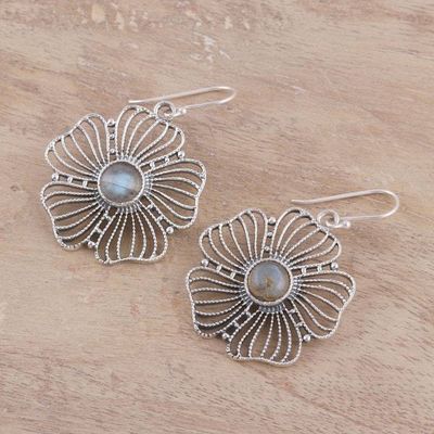 Alternate image for Sterling Silver Labradorite Celestial Floral Dangle Earrings Celestial Flowers