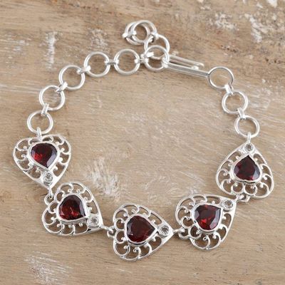 Alternate image for Romantic Sterling Silver Garnet and Topaz Link Bracelet Strong Ties