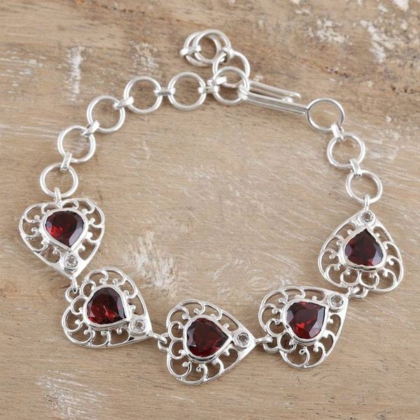 Alternate image for Romantic Sterling Silver Garnet and Topaz Link Bracelet Strong Ties