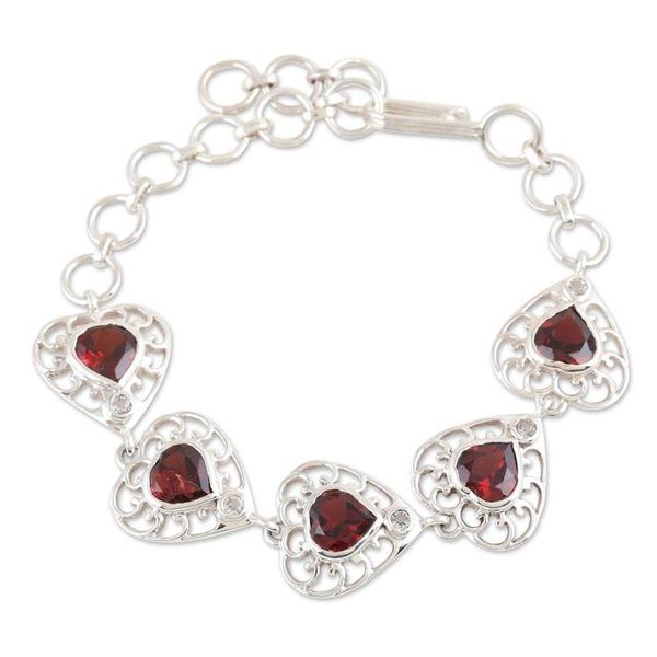 Alternate image for Romantic Sterling Silver Garnet and Topaz Link Bracelet Strong Ties