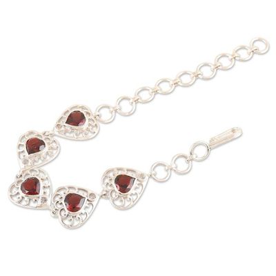 Alternate image for Romantic Sterling Silver Garnet and Topaz Link Bracelet Strong Ties