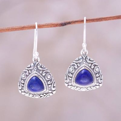 Alternate image for Sterling Silver and Lapis Lazuli Pyramid Dangle Earrings Deep Blue Pyramids