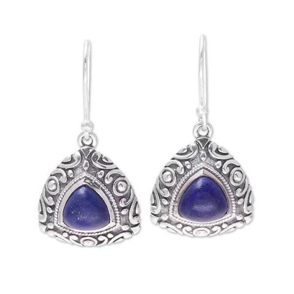 Alternate image for Sterling Silver and Lapis Lazuli Pyramid Dangle Earrings Deep Blue Pyramids