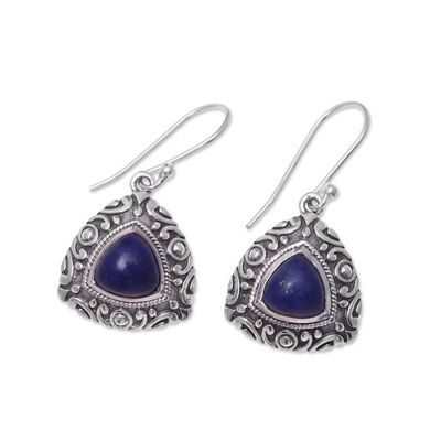 Alternate image for Sterling Silver and Lapis Lazuli Pyramid Dangle Earrings Deep Blue Pyramids