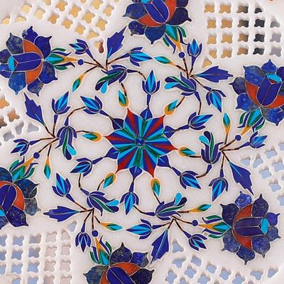 Alternate image for Jali Motif Marble Inlay Decorative Plate Crafted in India Floral Muse