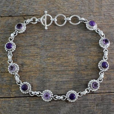 Primary image for Amethyst Sterling Silver and Composite Turquoise Bracelet Petite Flowers
