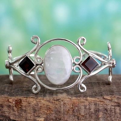 Primary image for Moonstone Garnet and Amethyst Sterling Silver Cuff Bracelet Grace