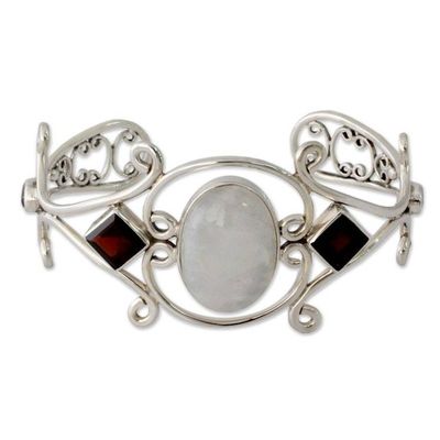 Alternate image for Moonstone Garnet and Amethyst Sterling Silver Cuff Bracelet Grace