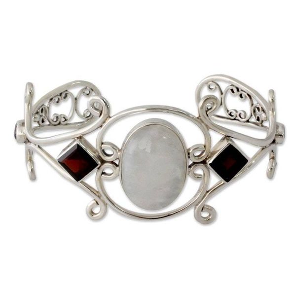 Alternate image for Moonstone Garnet and Amethyst Sterling Silver Cuff Bracelet Grace