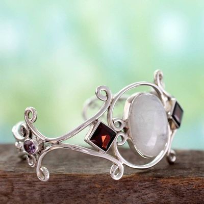 Alternate image for Moonstone Garnet and Amethyst Sterling Silver Cuff Bracelet Grace
