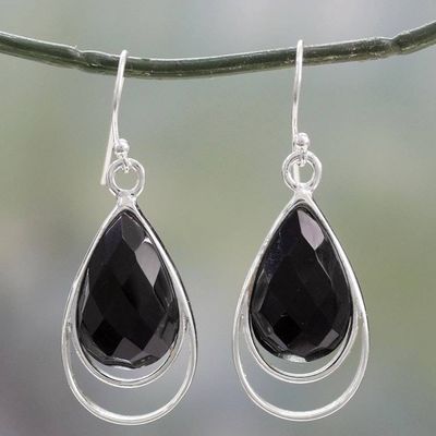 Primary image for Sterling Silver Dangle Earrings with Black Onyx Delhi Glam