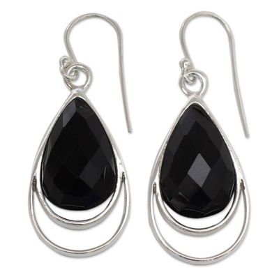 Alternate image for Sterling Silver Dangle Earrings with Black Onyx Delhi Glam