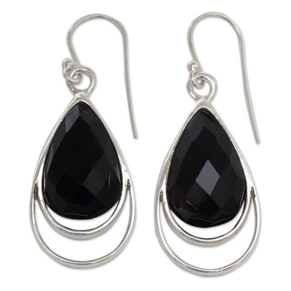 Alternate image for Sterling Silver Dangle Earrings with Black Onyx Delhi Glam