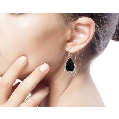 Alternate image for Sterling Silver Dangle Earrings with Black Onyx Delhi Glam