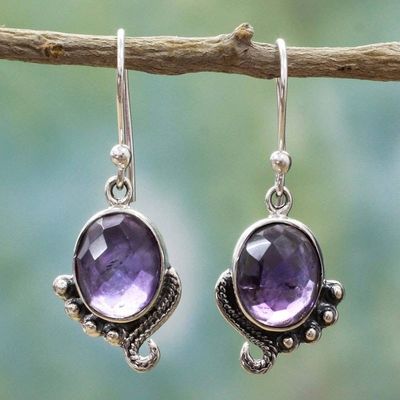 Primary image for Handmade Sterling Silver Amethyst Dangle Earrings from India Indian Delight in Purple