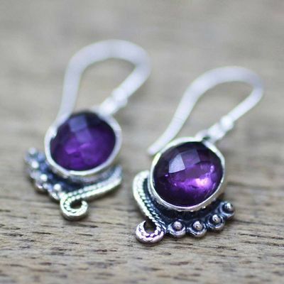 Alternate image for Handmade Sterling Silver Amethyst Dangle Earrings from India Indian Delight in Purple