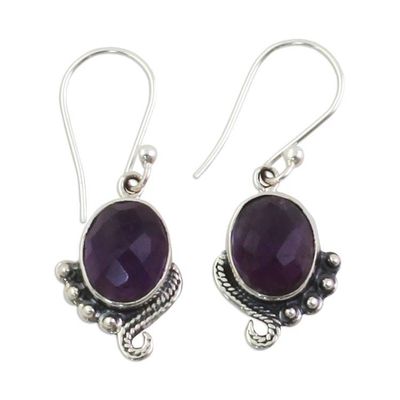 Alternate image for Handmade Sterling Silver Amethyst Dangle Earrings from India Indian Delight in Purple