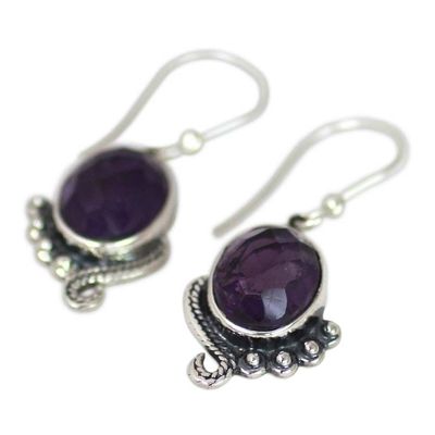 Alternate image for Handmade Sterling Silver Amethyst Dangle Earrings from India Indian Delight in Purple
