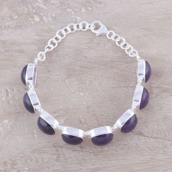 Alternate image for Elegant Amethyst Link Bracelet Crafted in India Elegant Allure
