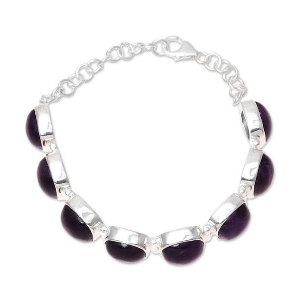 Alternate image for Elegant Amethyst Link Bracelet Crafted in India Elegant Allure